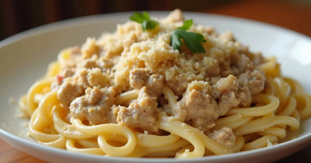 Creamy Ground Beef Alfredo Pasta